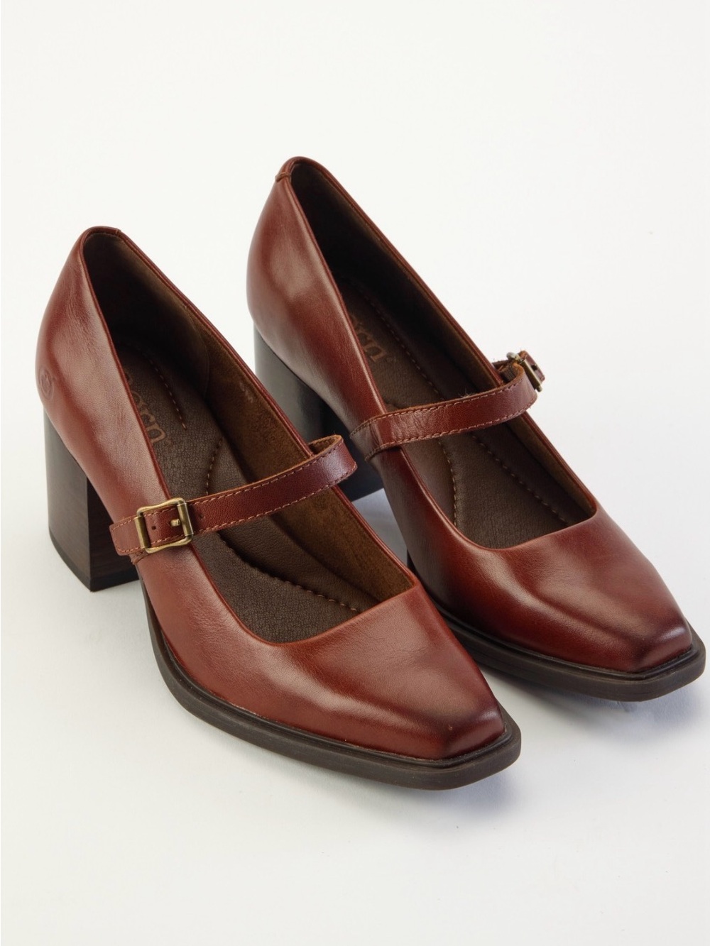 Born Brown Leather Mary Jane Block Heel Pumps